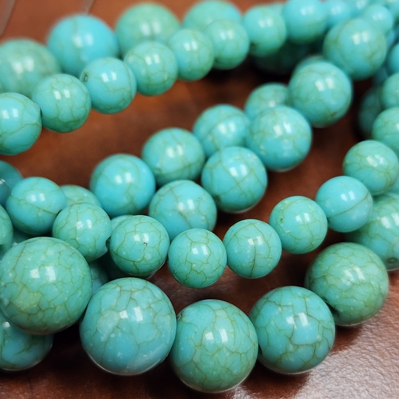 Vintage Chunky Faux Turquoise Beaded Statement Necklace and Pierced Earring Set - Picture 7 of 9